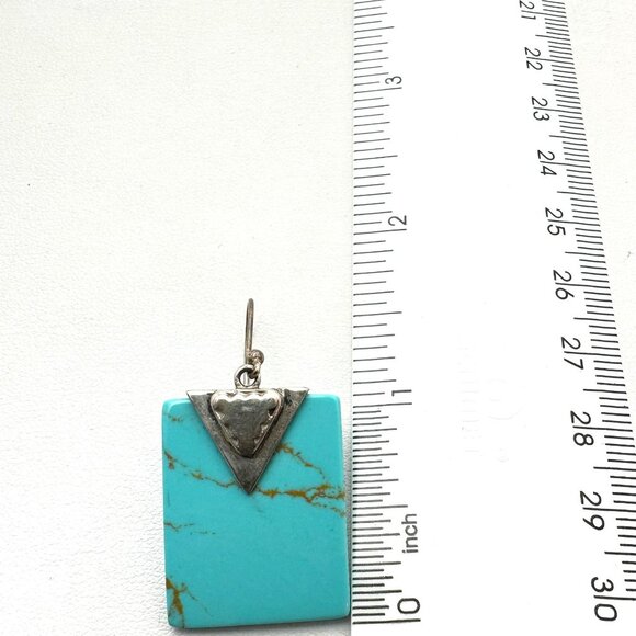 Blue Green Turquoise Sterling Silver Pierced Earrings 1.5" Original Card NOS - Picture 5 of 5